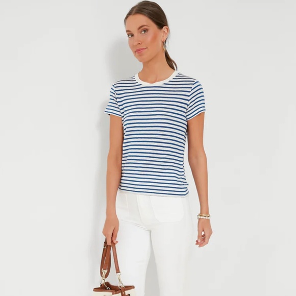 Alex Mill Blue and White Prospect Tee in Stripe, Linen Blend, Size Large - Picture 7 of 8